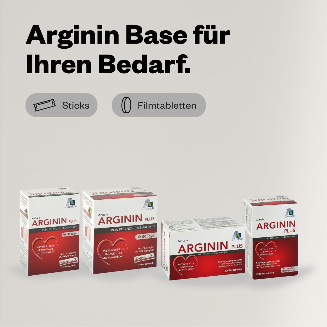 Avitale Arginin plus Tabletten mit 3000 mg rein pflanzlichem Arginin, Vitamin B1, B6, B12 und Folsäure, 240 Tabletten