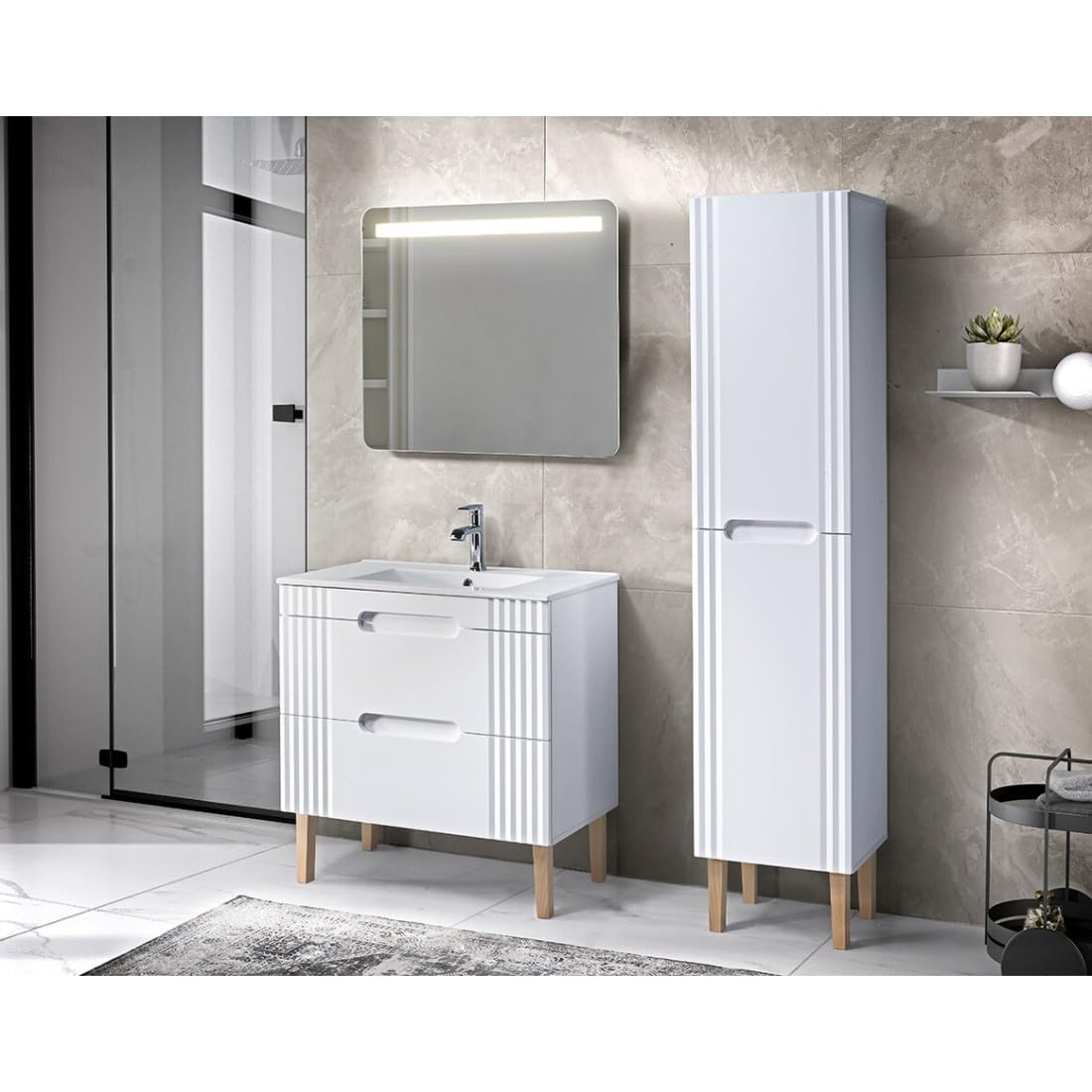 Meublorama - Lavabo empotrado (60 cm, cerámica), color blanco brillante