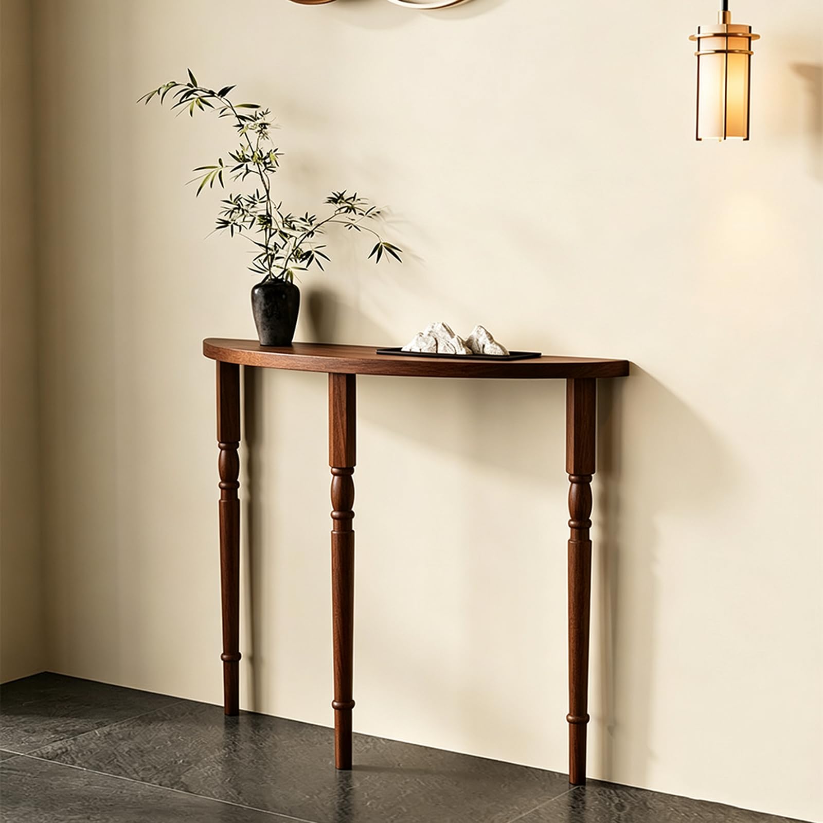 Table d'entrée Demi-Lune, Meuble d'entrée décoratif, Console en Bois de Style campagnard pour Salon ou Couloir (100 cm, Noyer)
