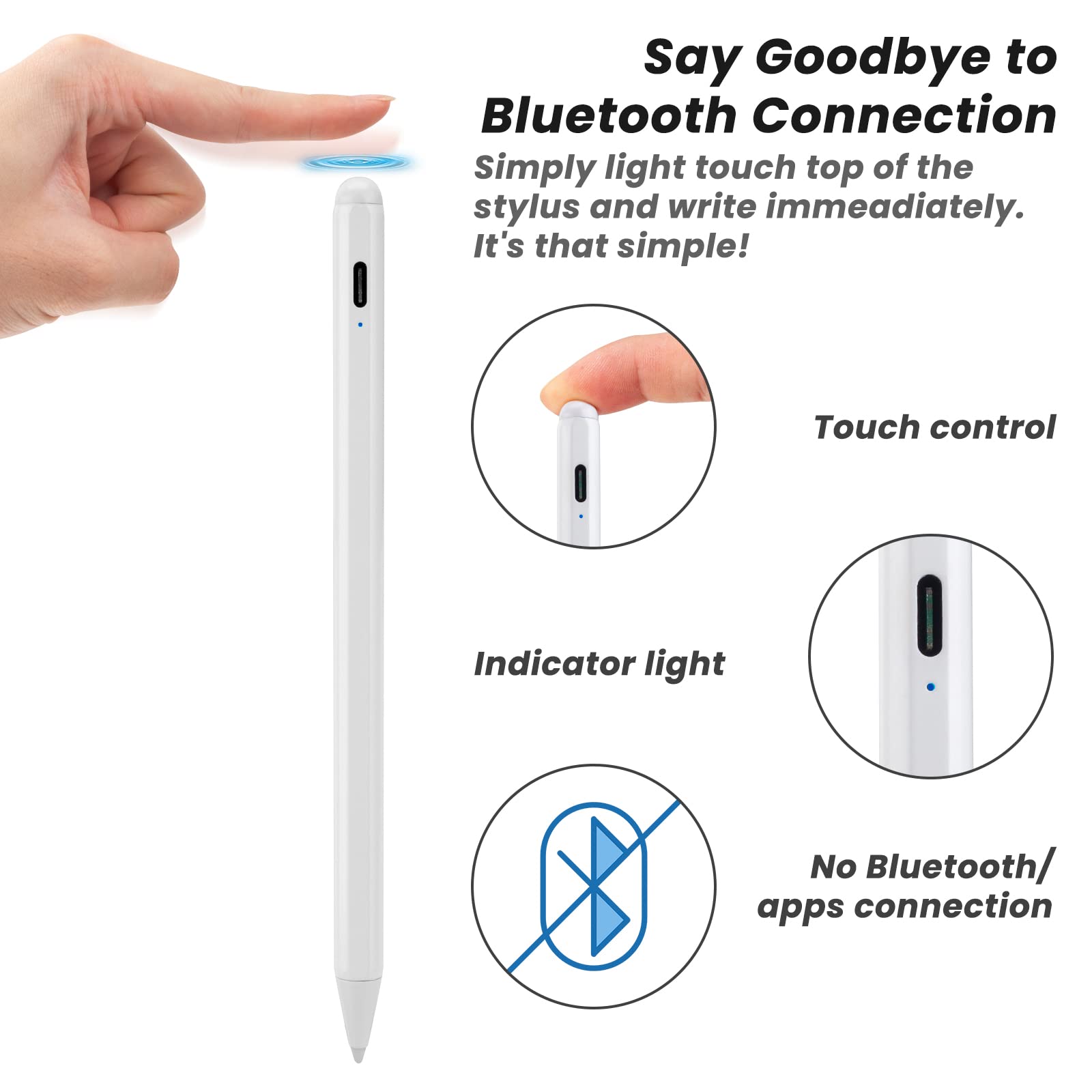2022 iPad Air 5./4. Generation 10,9 Zoll Stylus Pencil 2. Generation, Handflächen-Ablehnung und magnetisch mit austauschbarem POM-Spitze Active Stylus Pen für Apple iPad Air 5. / 4. Generation, weiß