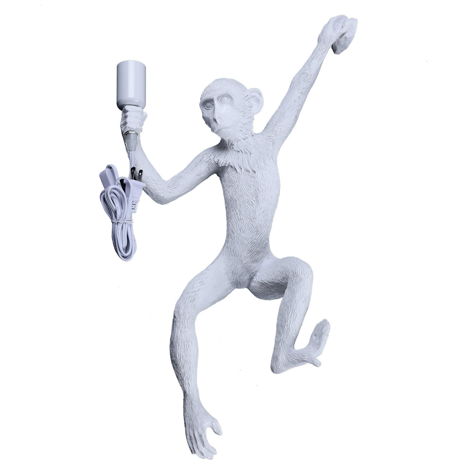 Vintage Monkey Wall Lamp, 13.7 x 27.5 Inch Retro Resin E27 Monkey Wall Light Fixture for Dining Living Room Bedroom Bar Cafe (White - Wall Lamp)