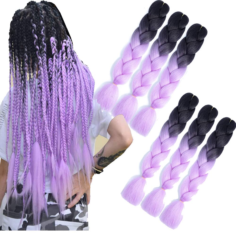 Braids Extensions Lila 6packs Braids Haare Zum Einflechten 24 Zoll Zöpfe Haarverlängerungen For Box Braiding Hair (Schwarz-hellviolett)