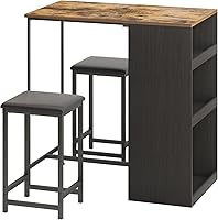 Vista 6 de Mjkone Juego de mesa y taburetes de cocina y comedor con 3 estantes de almacenamiento, mesa de bar bistró con 2 taburetes de barra de altura