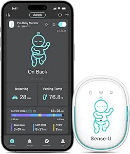 Sense-U Pro Baby Monitor – Breathing Movement, Rollover & Overheating Trackers for Better Sleep, Simple Clip-On Smart Sleep Monitor with Arousal Vibration, Audible Alerts & Sleep Analysis asin的图片