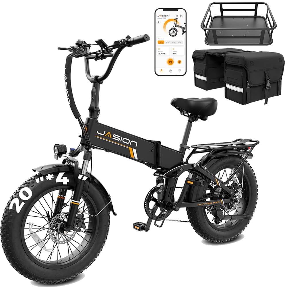 Jasion X-Hunter Electric Bike for Adults,1400W Peak Motor 30MPH Max Speed 48V 13AH Removable Battery,Full Suspension System,20''*4.0 Fat Tire Foldable Ebike 7-Speed Electric Bicycle