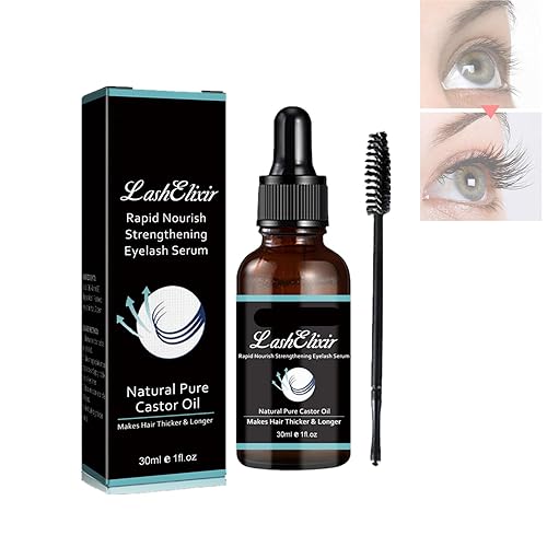 Gfouk Lash Elixir - Suero de pestañas para fortalecer el crecimiento rápido, 1.06 onzas líquidas, suero de pestañas de aceite de ricino orgánico,