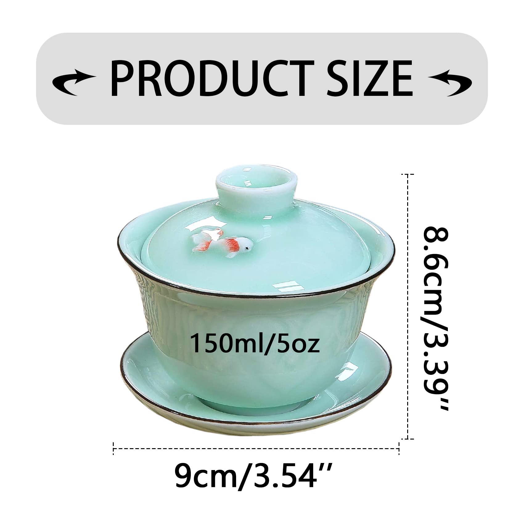 Ceramic Gai Wan Set, Gaiwan Tea Cup With Lid For Chinese Traditional Gongfu tea Ceremony Brew Loose Oolong/Puerh Tea (fish) - Image 5