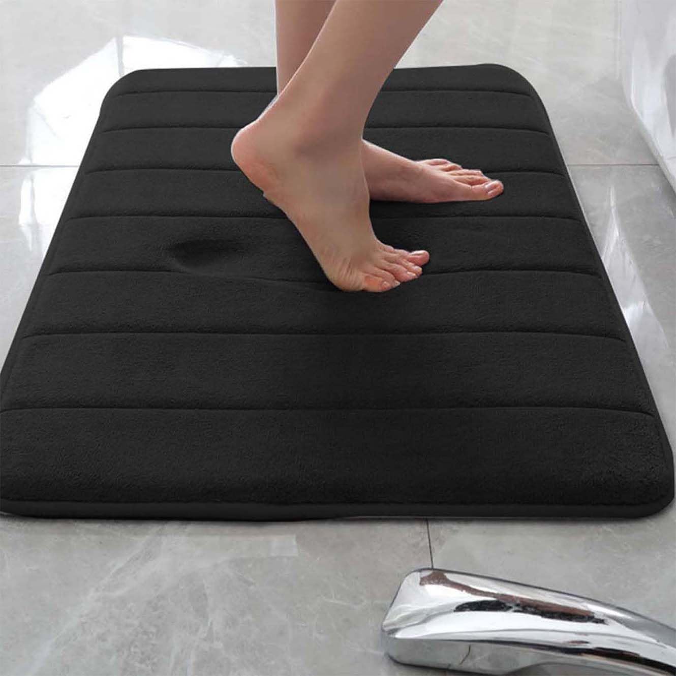 Weiche rutschfeste Badematte - Extra Plüsch saugfähig schnell trocknend Memory Foam - 100 x 200 cm - Schwarz Badezimmerteppich für Komfort und Sicherheit