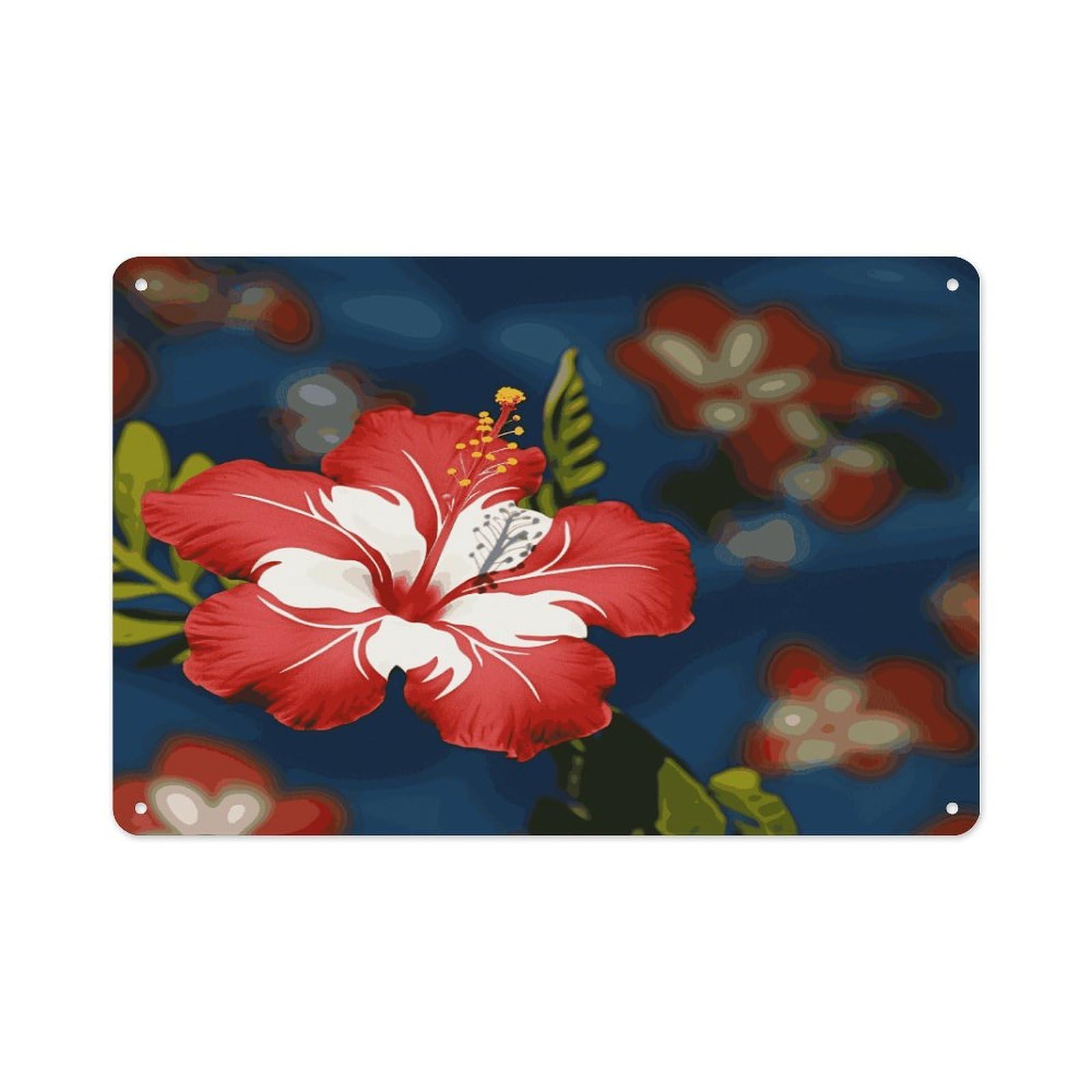 Btcowzrv Style Hawaii Flower Metal Sign 7.9 X 11.8 Inch, Aluminum Sign Wall Art Decor Easy To Install, Decorative Plaque For Home Bar Kitchen Pub Shop Garage
