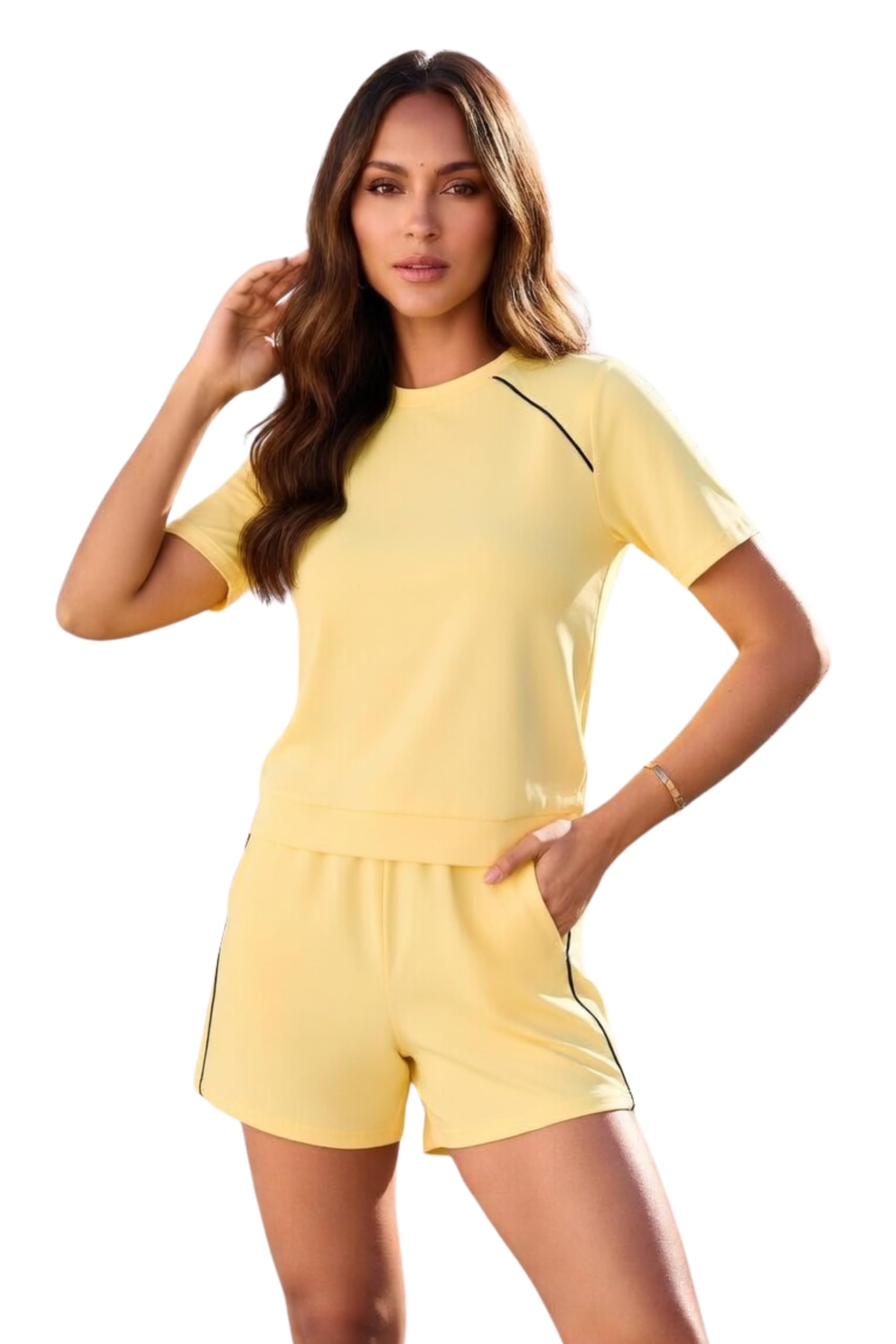 women solid co-ord set | t-shirt & shorts combo | quick dry polyester | stretchable summer outfit | casual, gym & lounge wear for women