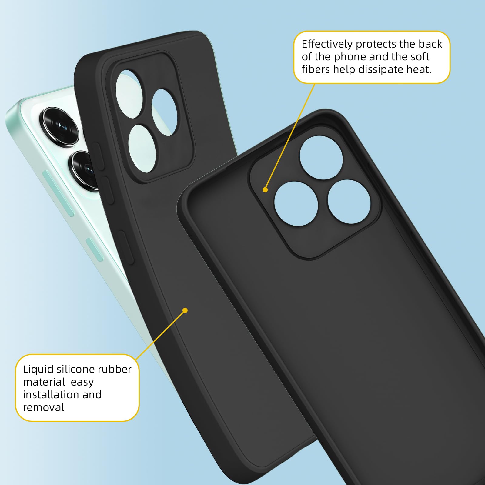 ZhuoFan Cover Compatibile con HONOR X5c Plus con 2 Pezzi Pellicola Vetro Temperato, Gomma Gel di Silicone Liquida Antiurto Anti-Scratch Custodia - Nero