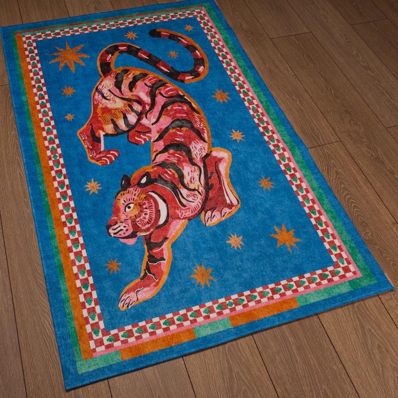 Alfombra de tigre vintage de 120 cm lavable y antideslizante para decoración multicolor de salón