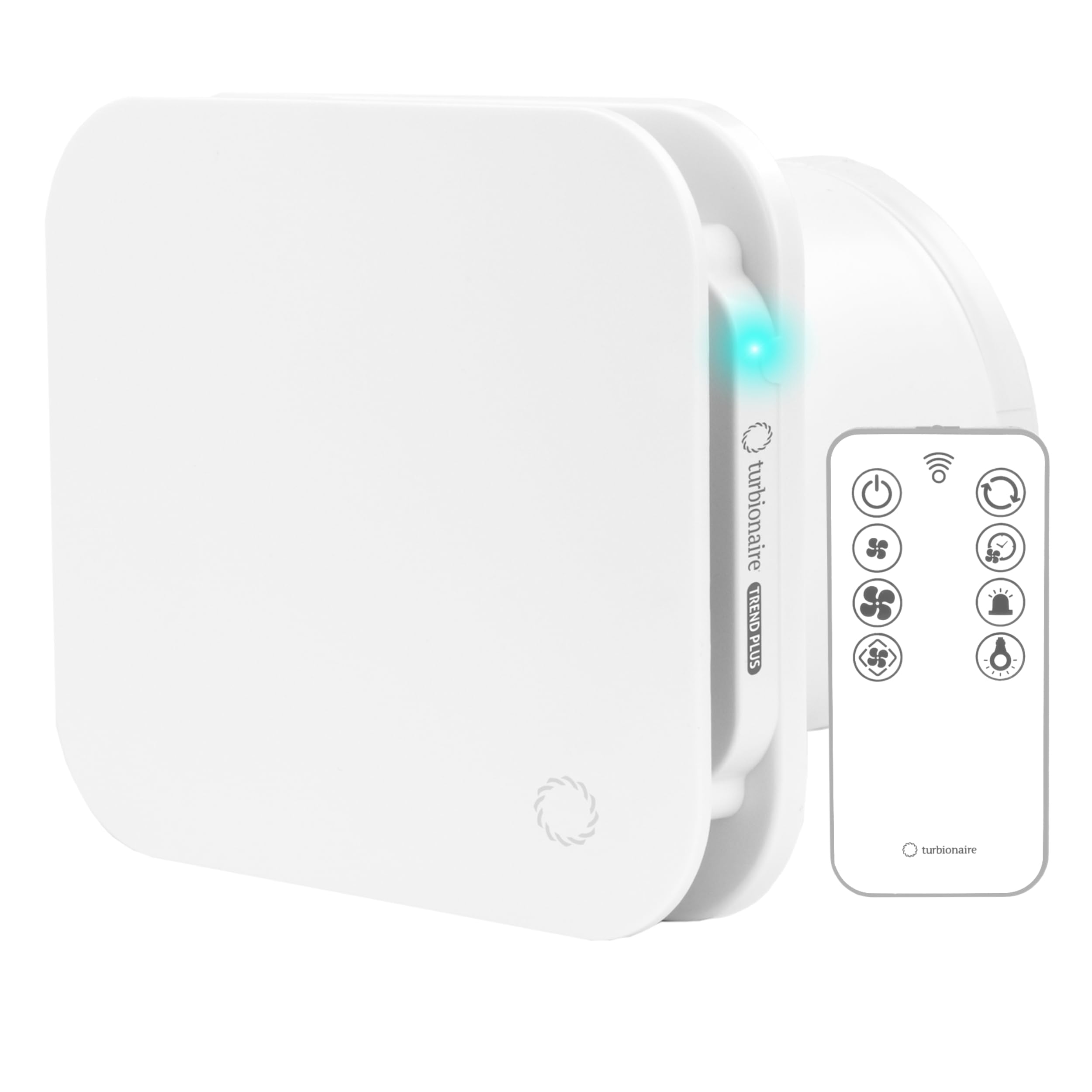 Turbionaire Trend Plus 120 WM Extractor para Baño, 120 mm,Mando a Distancia, Multifunción, máx. 5.5 W, 7 velocidades + Boost, 25dB, Garantía de 3 años, Válvula de retención, Temporizador, Silencioso
