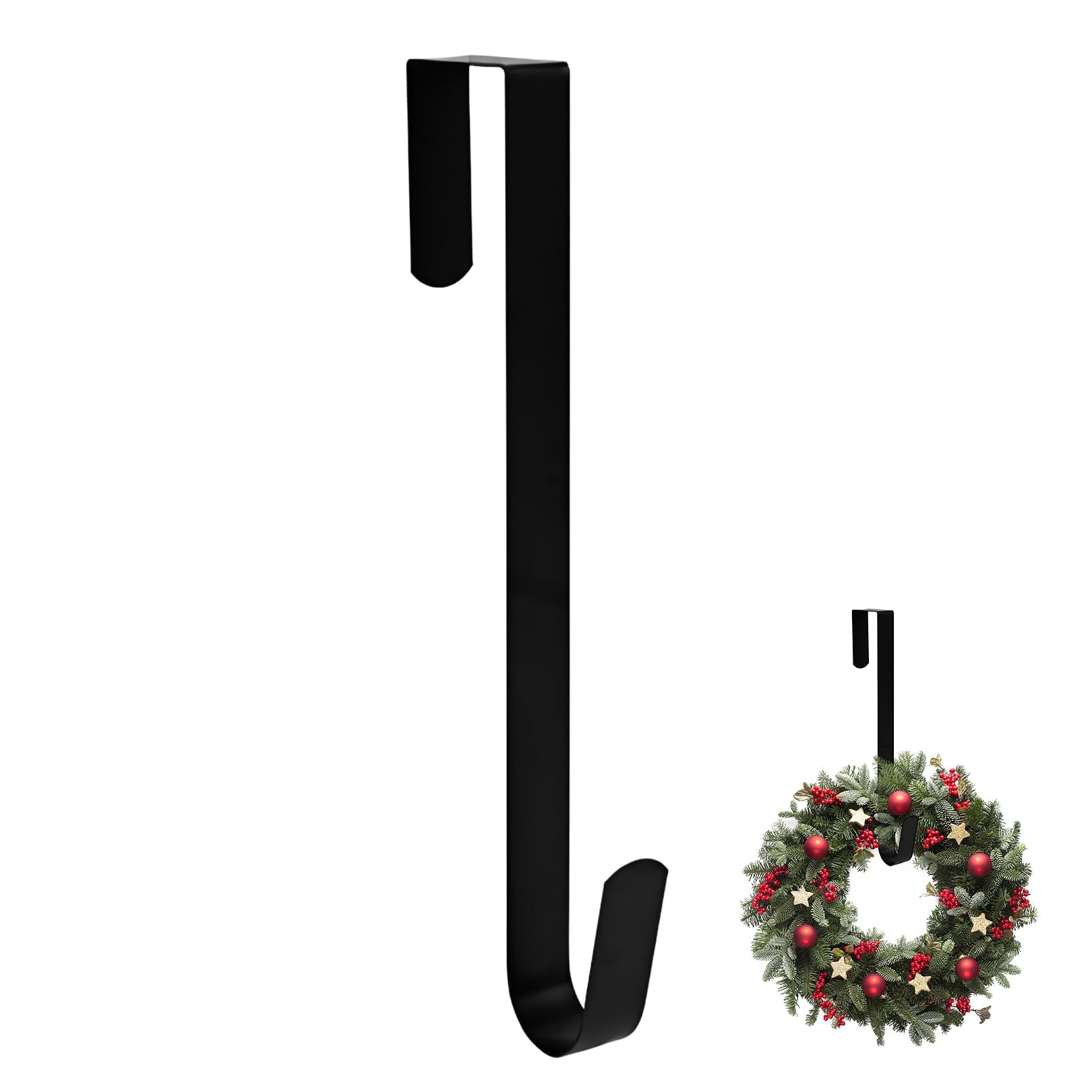 Christmas Wreath Hanger for Front Door,Metal Wreath Hanger,12 Inches Over Door Hanger,Garland Wreaths Hook Holder,Non-Slip Hanging Hooks for Party Holiday,Home Office Wedding Outdoor Decorations(Black