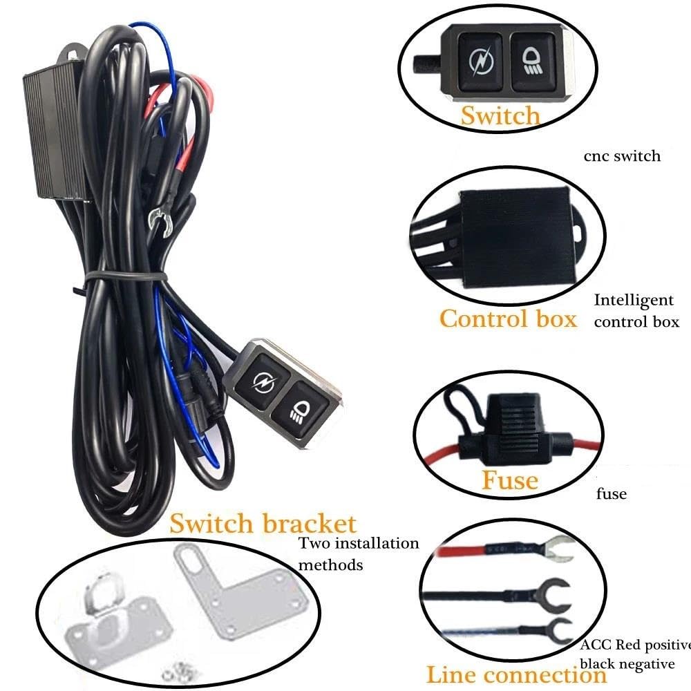 Fari fendinebbia a LED per moto Fendinebbia per moto Lampada di guida ausiliaria a LED Faretti per fari per moto Interruttore cablato da 100 W Luci a LED per moto bicolore