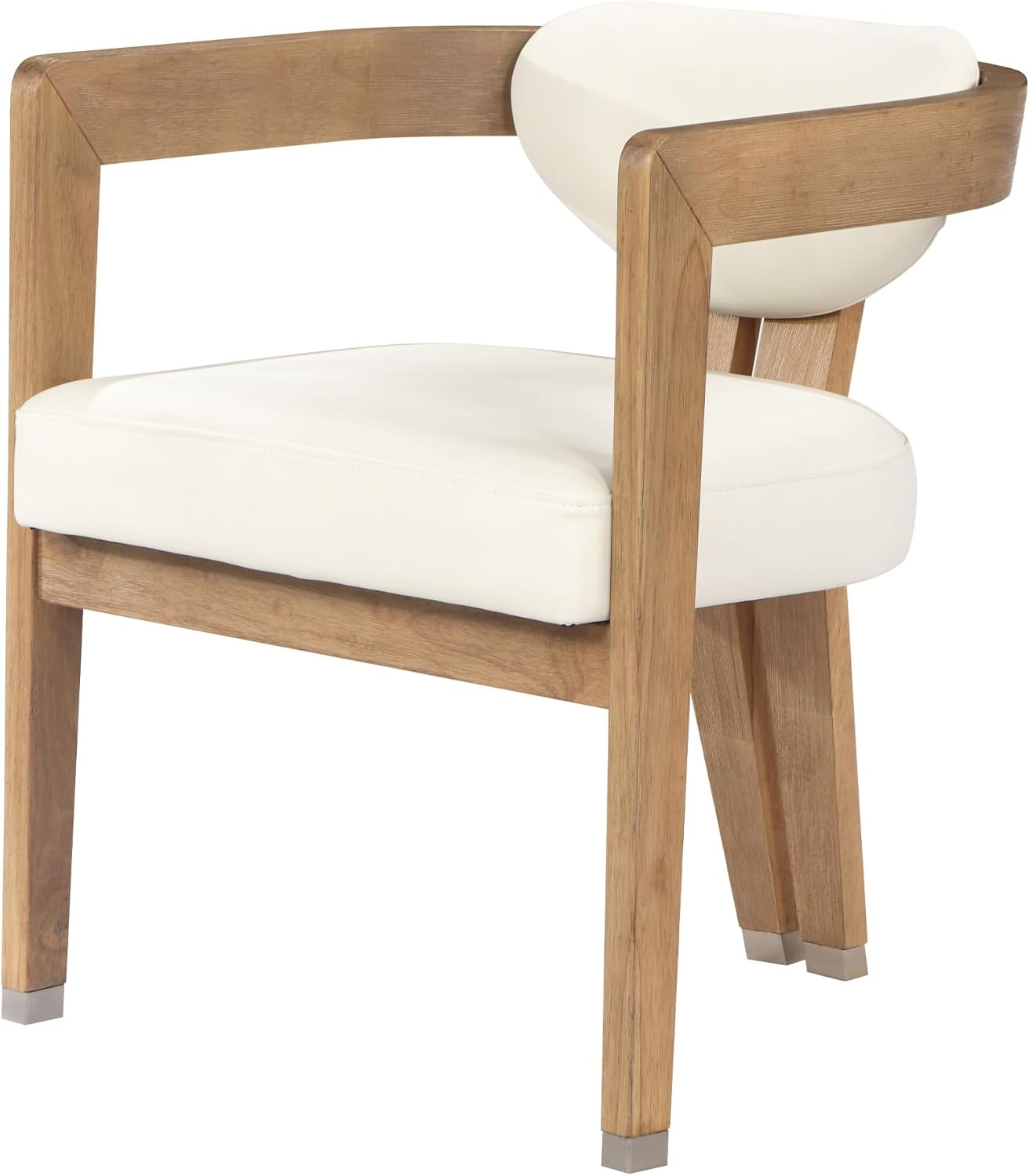 Best Master Furniture Noelani Mid-Century Modern Wooden Dining Faux Leather Cream Cushions, 1 Chair, Natural Oak