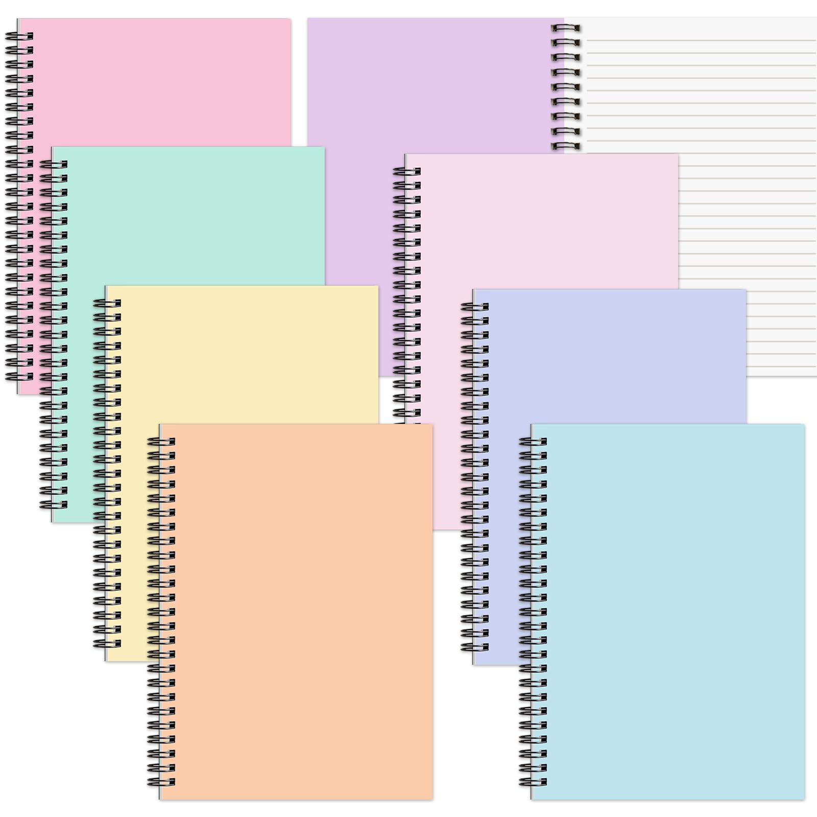 gisgfim Confezione da 8 quaderni a spirale, formato A5, 21 x 14 cm, a righe, 100 pagine/50 fogli, per scuola, lavoro, scuola, ufficio (colorato)