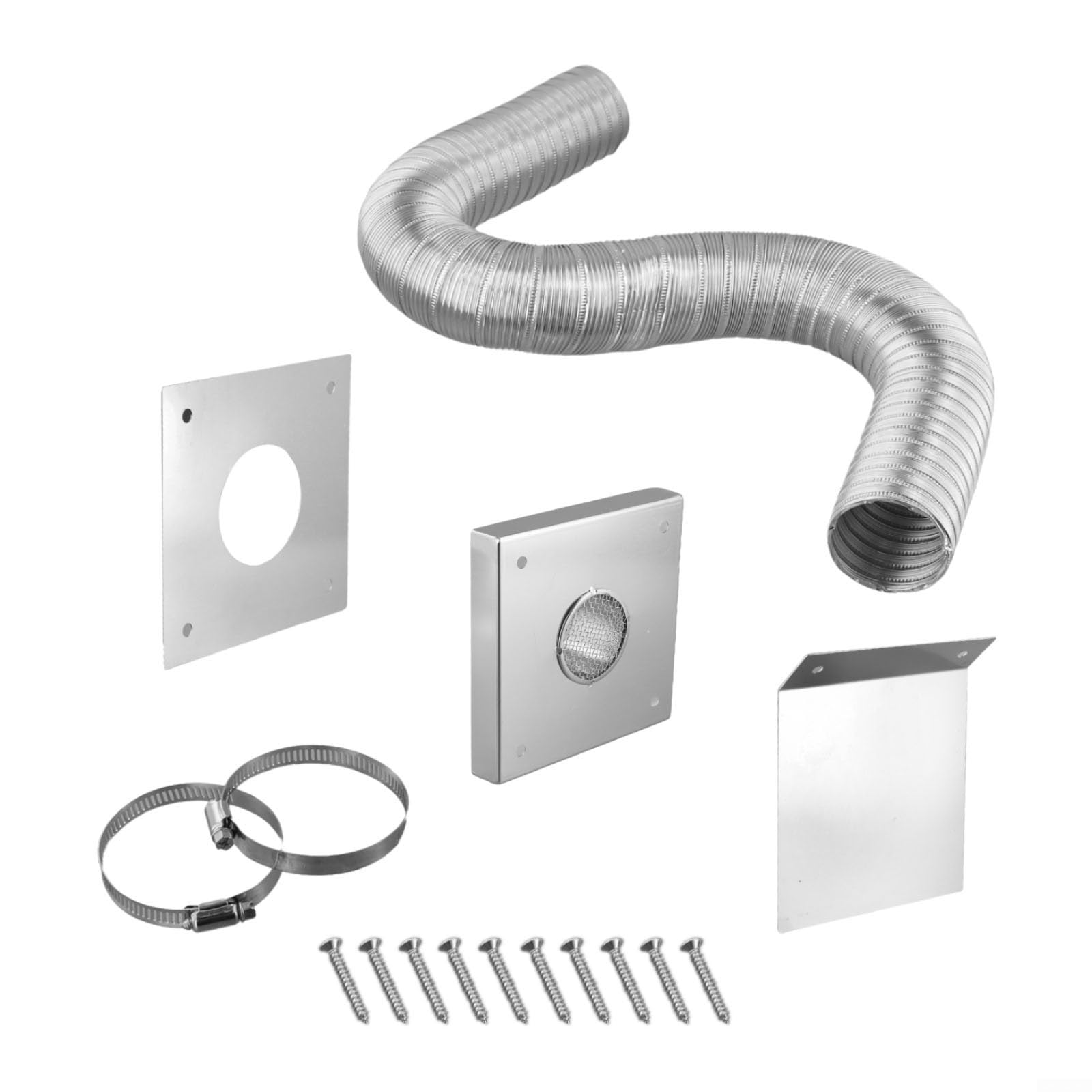 Kit de entrada de aire fresco para estufa de pellets, tubo flexible de aluminio de 2 pulgadas con abrazaderas de placa de pared de acero inoxidable y campana de lluvia para instalación de ventilación