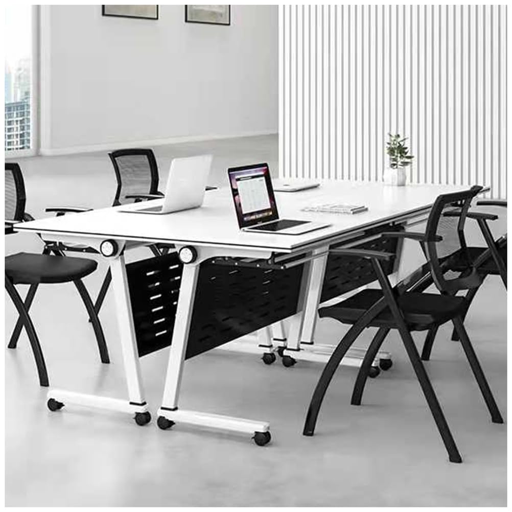 Mesa de conferencias Plegable móvil con Tapa abatible y Ruedas silenciosas, Ideal para Estaciones de Trabajo, oficinas, Salas de conferencias y Uso doméstico.