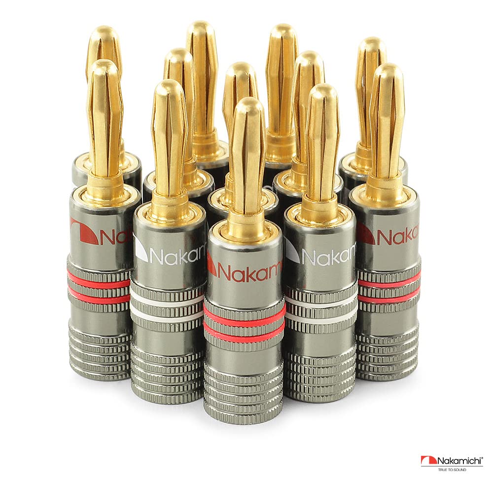 Nakamichi Ultimate Series berylowo-czerwona miedź pokryta 24K złotem - wtyk bananowy 4mm, złącza 12-18 AWG, idealne do elastycznego podłączenia do kolumn hi-fi, wzmacniaczy 2 Szt. (1 Para)