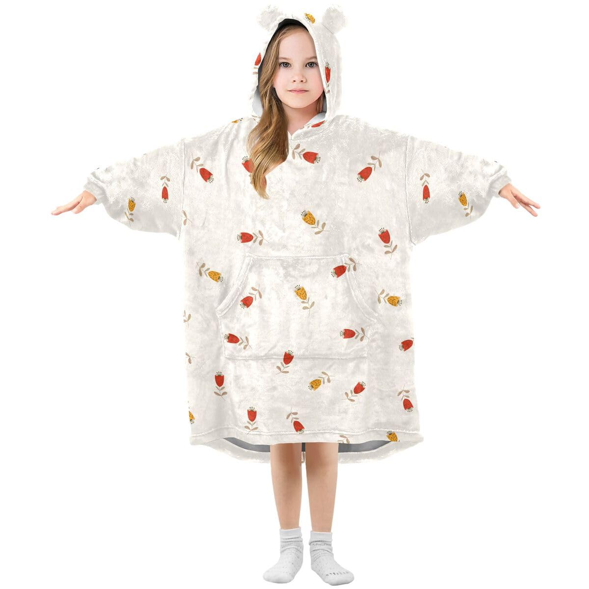 Kolorowe kwiaty dziecięcy koc do noszenia bluza z kapturem oversize bluza koc sweter wiosna kwiatowy dla chłopców dziewcząt w wieku 3-14 lat