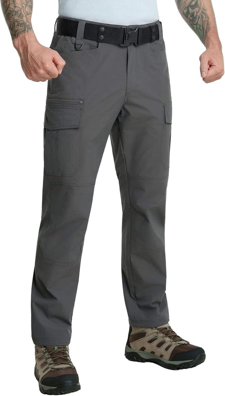 Mens Stretch Tactical Pants, Water-Resistant Hiking Pants Ripstop Lightweight Cargo Work Pants for Men 8 Pocket(No Belt)