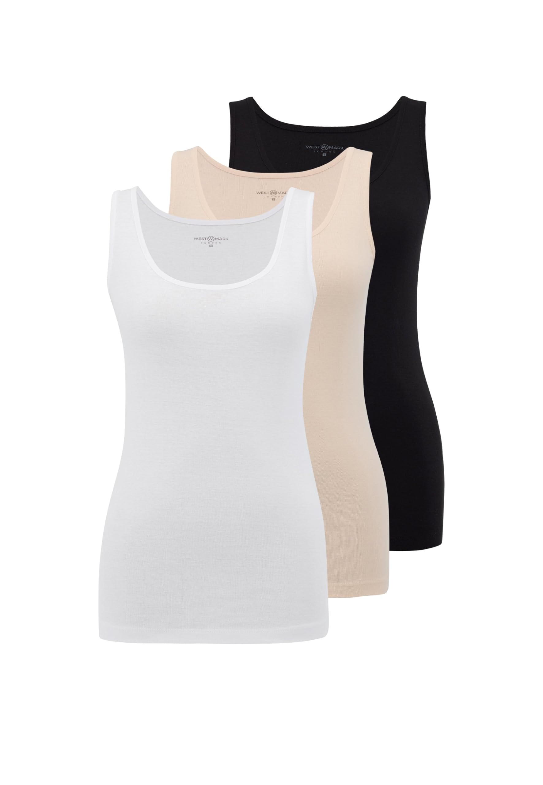 Damen Baumwolle 3er Pack Ärmellose Unterhemden Feinripp Tank Top (Schwarz, Weiß, Beige, Gr. XS-XL)