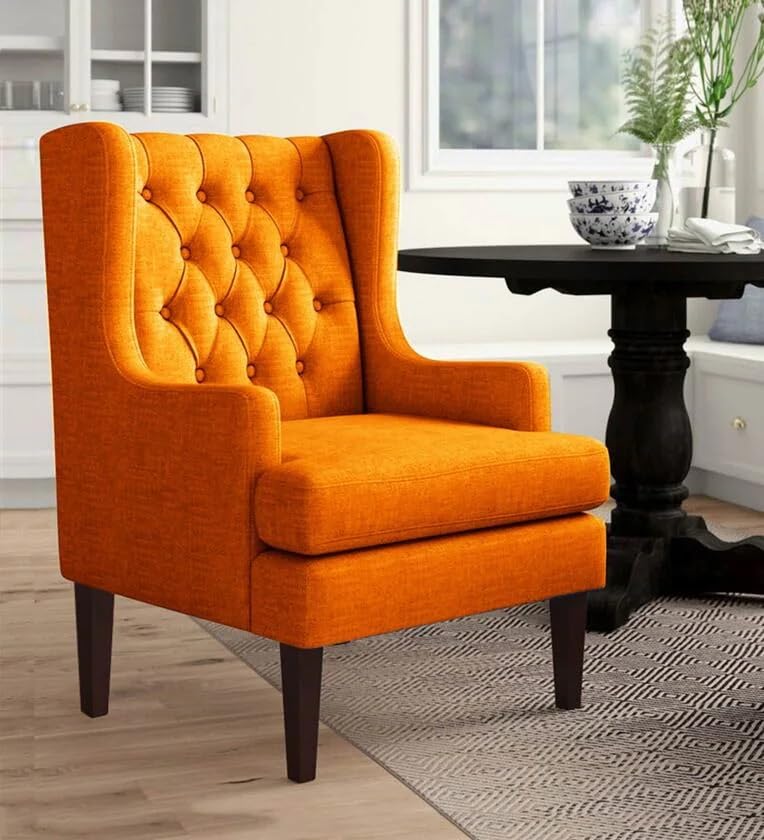 Image of Wingback Chair for Living Room one Seater Sofa |Luxury Rest Chair Arm Chair Sofa (Orange)