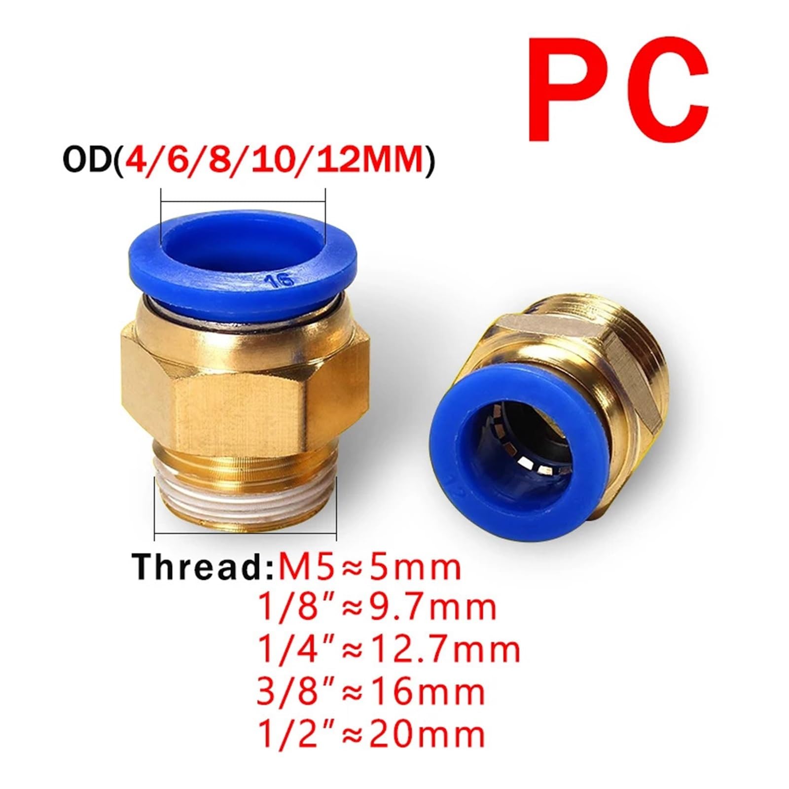 Pneumatische Schlauchverbinder, 5 Stück, 4 mm, 6 mm, 8 mm, 1/8 Zoll, 1/4 Zoll, 3/4 Zoll, 1/2 Zoll, Schnellverbinder (PL (50 Stück)