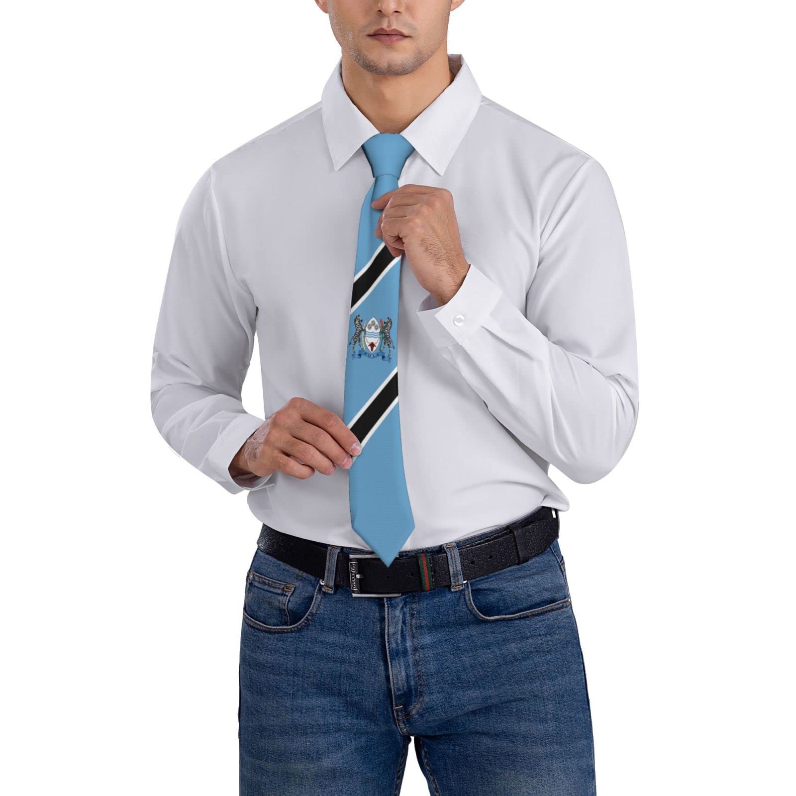 Hlbsdm Men's As Pic Botswana Emblem Flag Striped Necktie Neck Ties Party Business Neckties Soft Tie