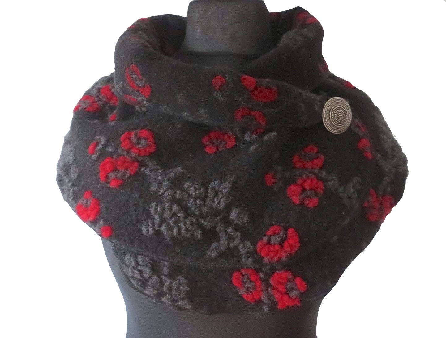 WOLLSCHAL aus 80% Wolle, 20% Polyester, LOOP, HALSTUCH, NACKENWÄRMER, SCHULTERTUCH, WOLLE-SCHAL, SCHÖNER SCHAL, SCHAL & TÜCHER, DAMEN SCHAL, FRAUEN SCHAL mit silberfarbenem Metallknopf