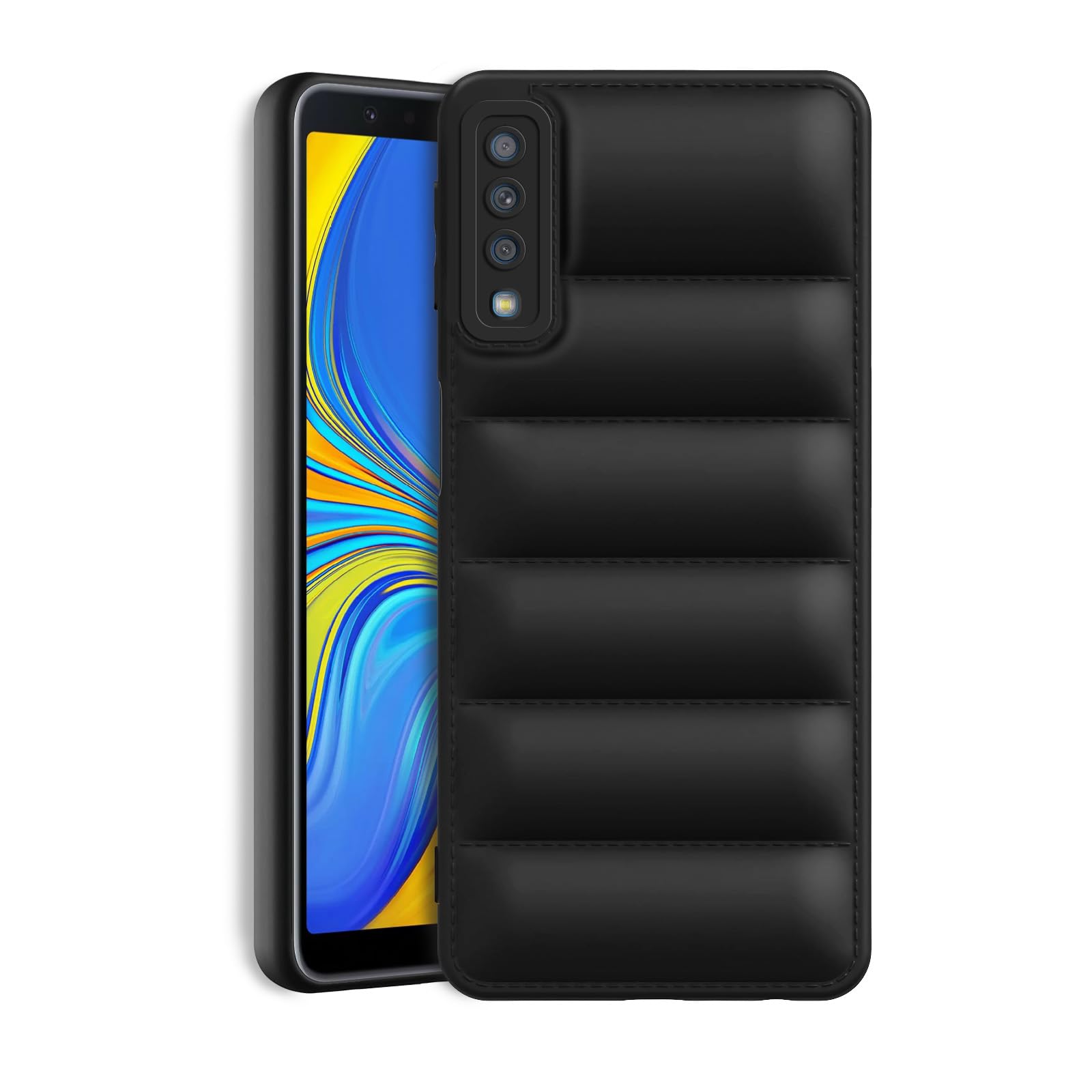 Amazon Brand - Solimo Rubber Puffer Case Camera Protection Soft Back Cover for Samsung Galaxy A7(2018)-Black (B0CV549Y2Q) Amazon Price History, Amazon Price Tracker