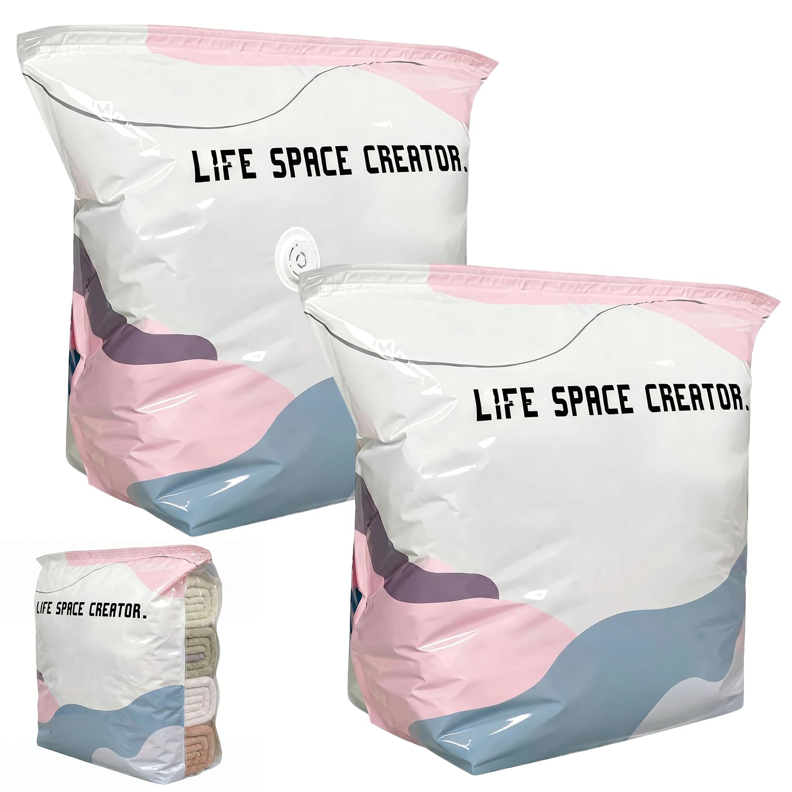 2 PCS No Pump Vacuum Storage Bags, Large Capacity Vacuum Pack Bags for Clothes, Reusable for Clothing Bedding Travel and Home Storage