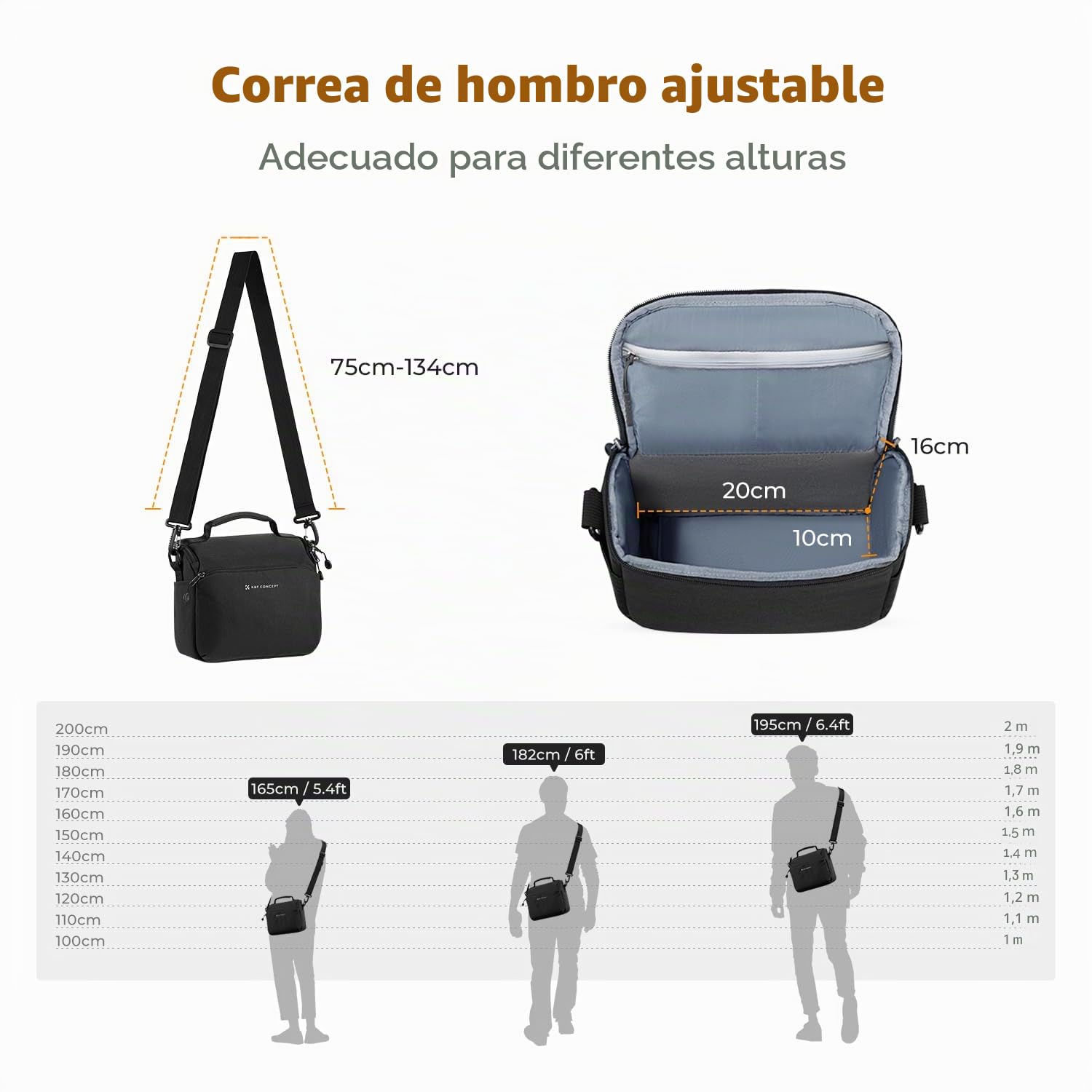 K&F CONCEPT Bolsa Funda Cámara Réflex Impermeable Pequeño Estuche Crossbody para cámara de Hombro con Correa Ajustable DSLR/SLR/Mirrorless Compact Photography Bags-Negro
