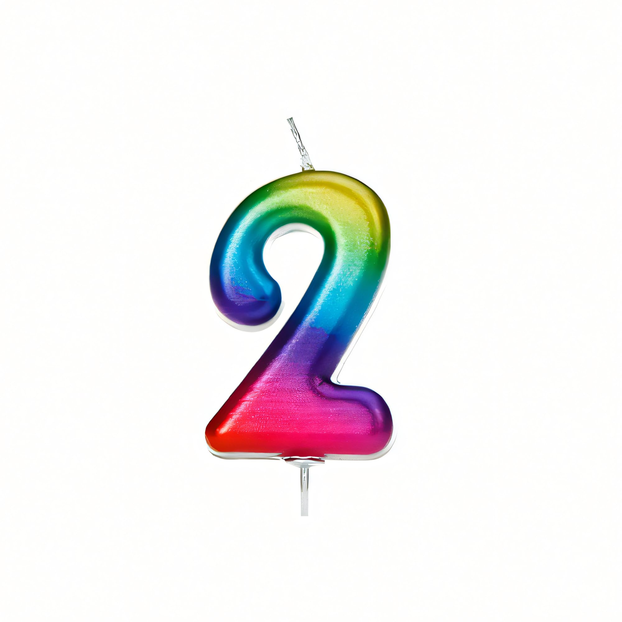 Anniversary House Colourful Rainbow Metallic Candle Number 2 Cake Candle for Birthday and Anniversary Decorations - Elegant Birthday Candle for Cake - Stylish Silver Number Candle Topper 7 cm
