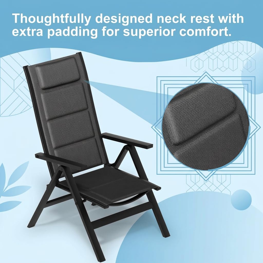 JUMMICO Sdraio da Esterno con 7 Regolazioni in Altezza – Design Pieghevole, Cuscino Imbottito 1,5 cm con Poggiatesta e Supporto Lombare – Portata Max 160kg per Giardino, Cortile, Balcone, Piscina