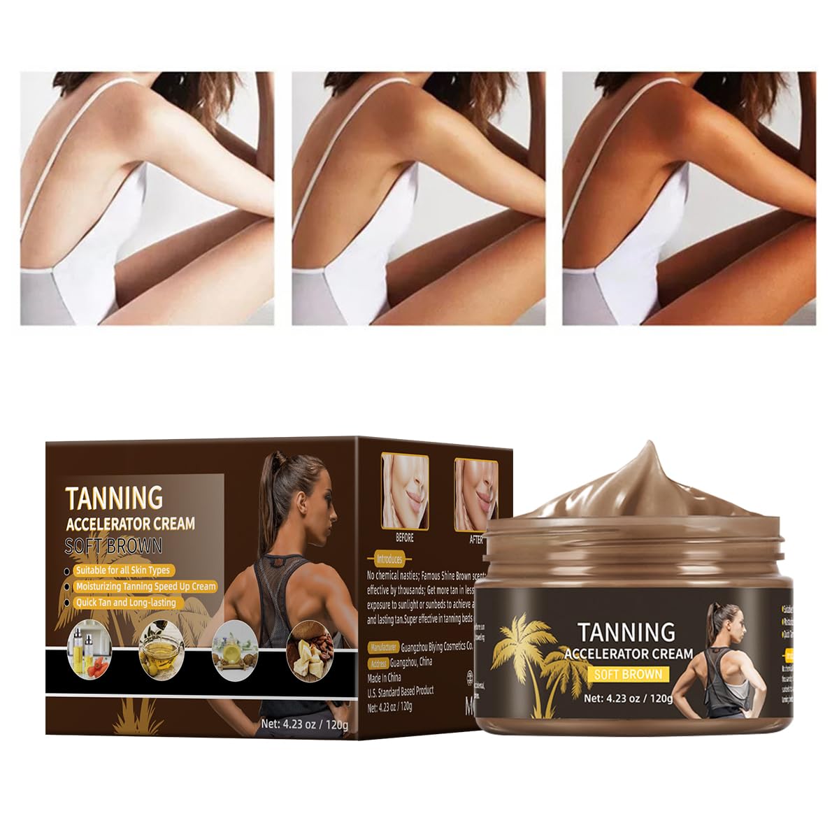 Tanning Accelerator Cream,Achieve Natural Tan Skin, Body Bronzing Cream,Tanning Cream For Outdoor,Self Tanning Body Crea,Sunless Achieve Natural Tan Skin,Intensive Tanning Cream For Outdoor 120g