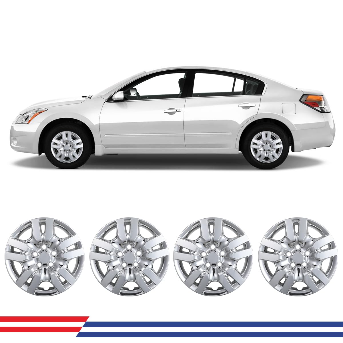 Winjet 16" Chrome Hubcaps for [2007 2008 2009 2010 2011 2012 Nissan Altima] & [2008-2009 Nissan Altima Coupe] Wheel Rim Covers [Only Fit Iron Hub - Steel Wheel] (16 Inch Set of 4, Chrome)