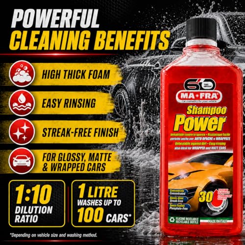 Image of MAFRA Car Wash Shampoo 1L | High Foam Car Shampoo for Car & Bike Wash | pH Neutral Vehicle Washing Liquid | Safe on Paint, PPF & Wrap | Easy Rinse, Streak Free Finish
