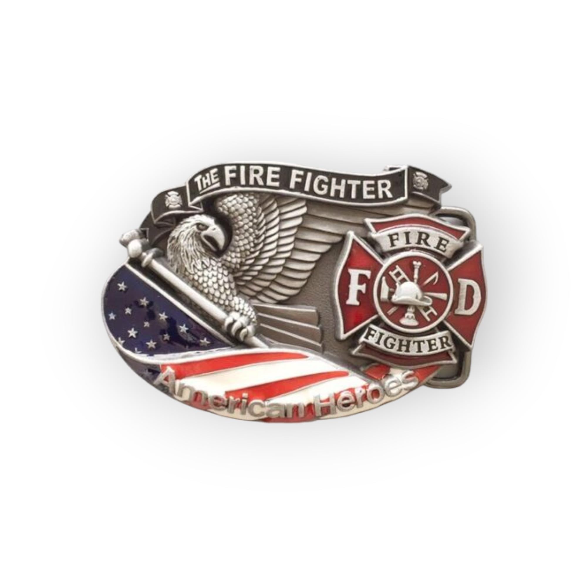 Vintage American Hero Firefighter Fire Enamel Belt Buckle (Make Your Own Design With Pictures)