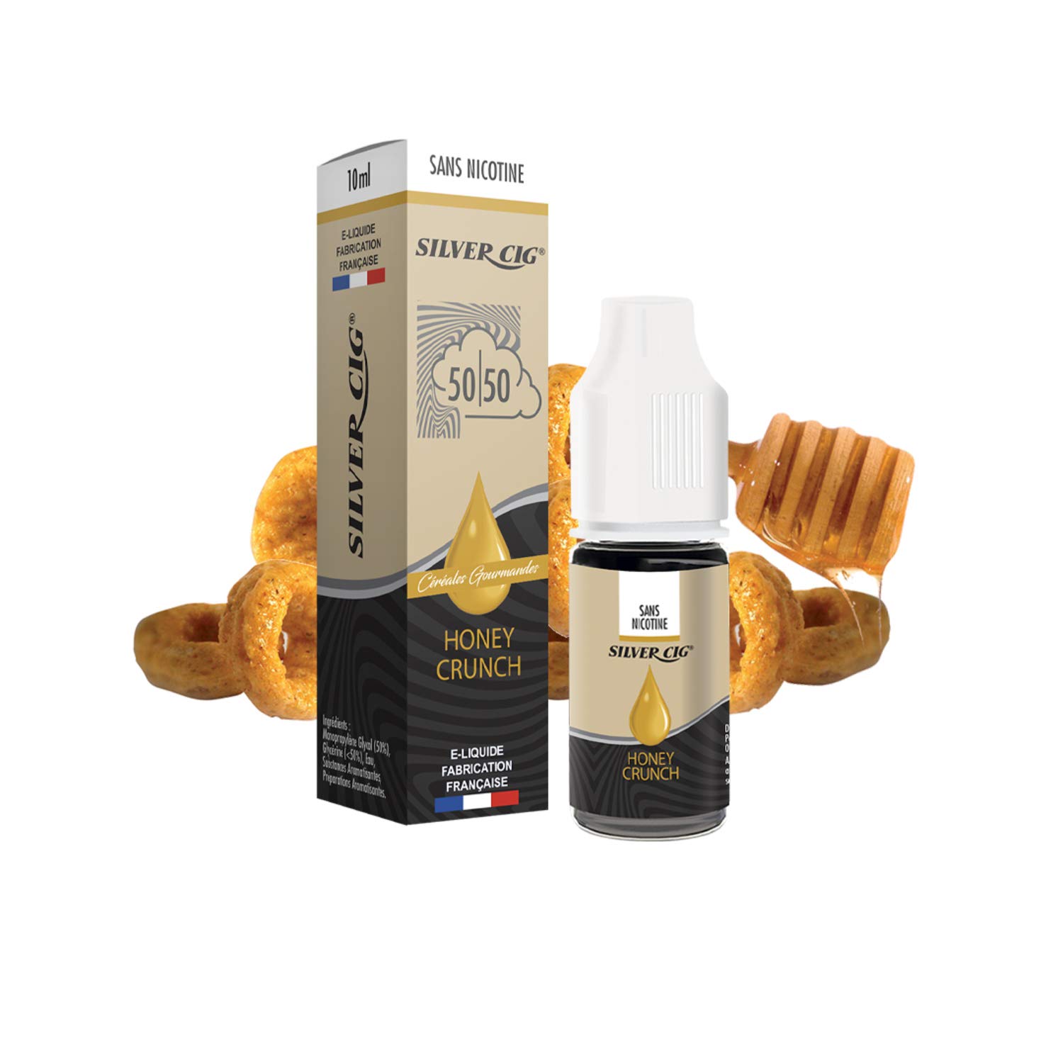 SILVER CIG - E-liquide SilverCig Honey Crunch 0 mg - 50PG/50VG - Sans  Nicotine ni tabac, recharge cigarette lectronique : Amazon.fr: High-Tech