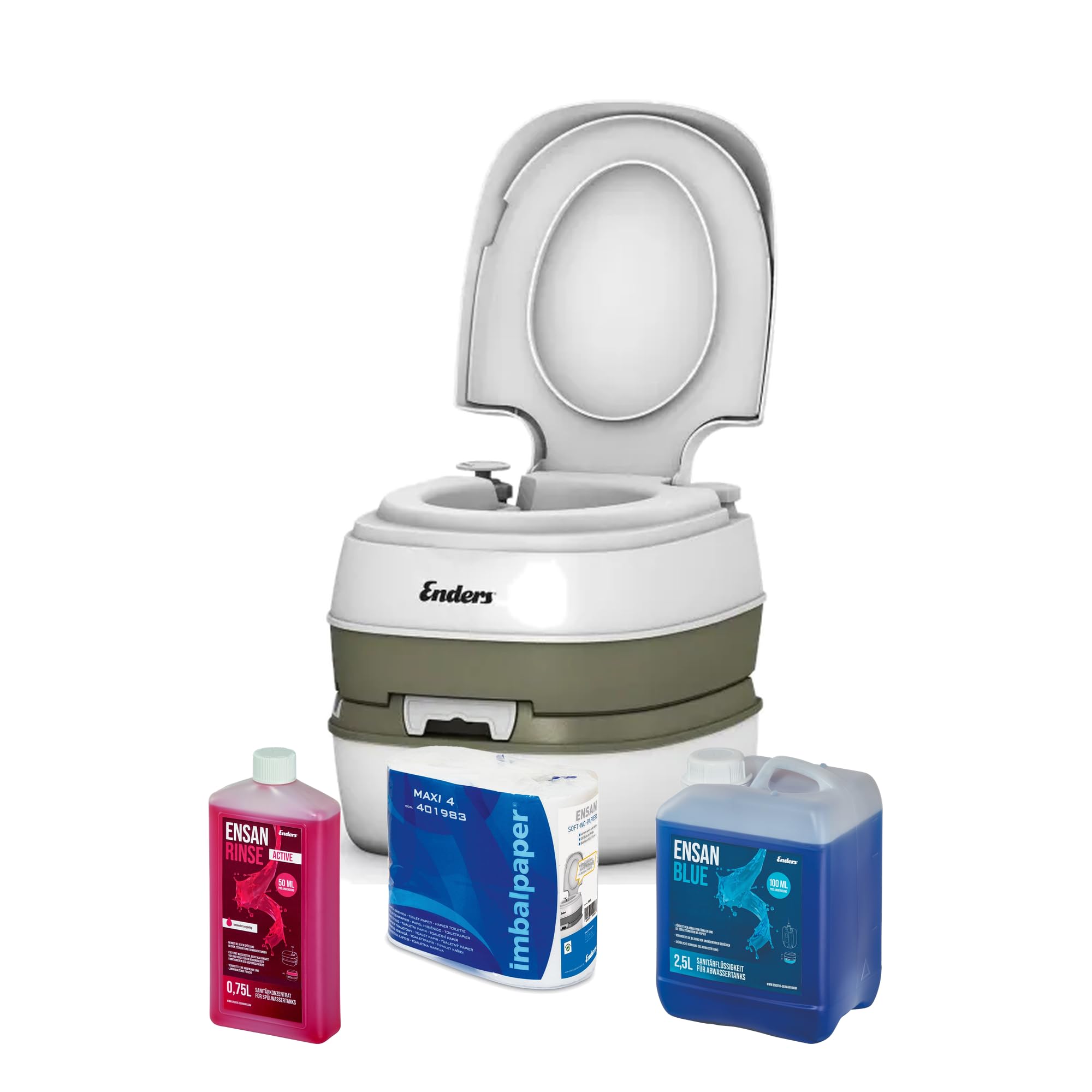 Enders © WC Chimique Portable - Kit de démarrage Deluxe Blue 2,5 L | Produit additif et Papier Toilette | Toilette Chimique de Camping | Camping Car Accessoires | Pot de Chambre Adulte et Enfant