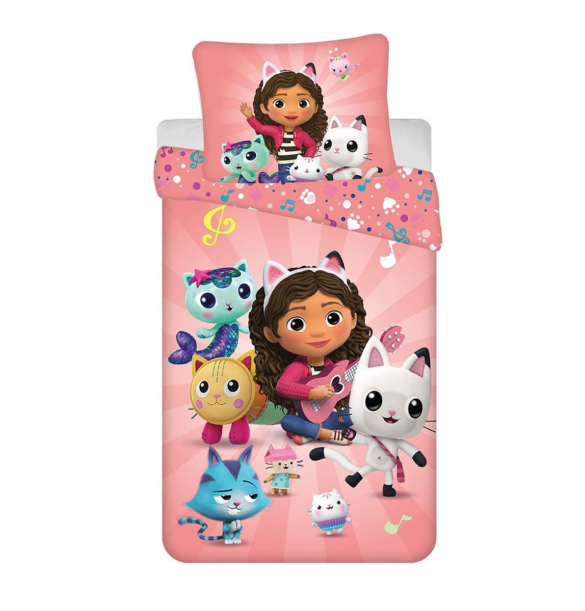 Gabby's Dollhouse Single Duvet Cover & Pillow Case Set - Soft & Breathable 100% Cotton Bedding Duvet Cover with Pillowcase - Reversible Duvet Cover for Kids, Girls