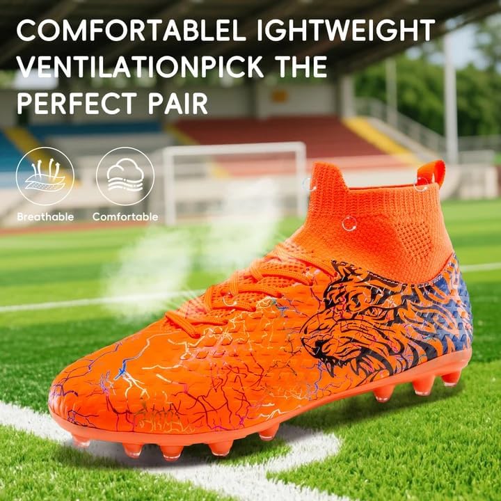 Soccer Cleats Boys Youth Training Football Cleats Athletic Outdoor Girls Soccer Shoes High-top Kids Football Shoes for Little/Big Kid - Image 4