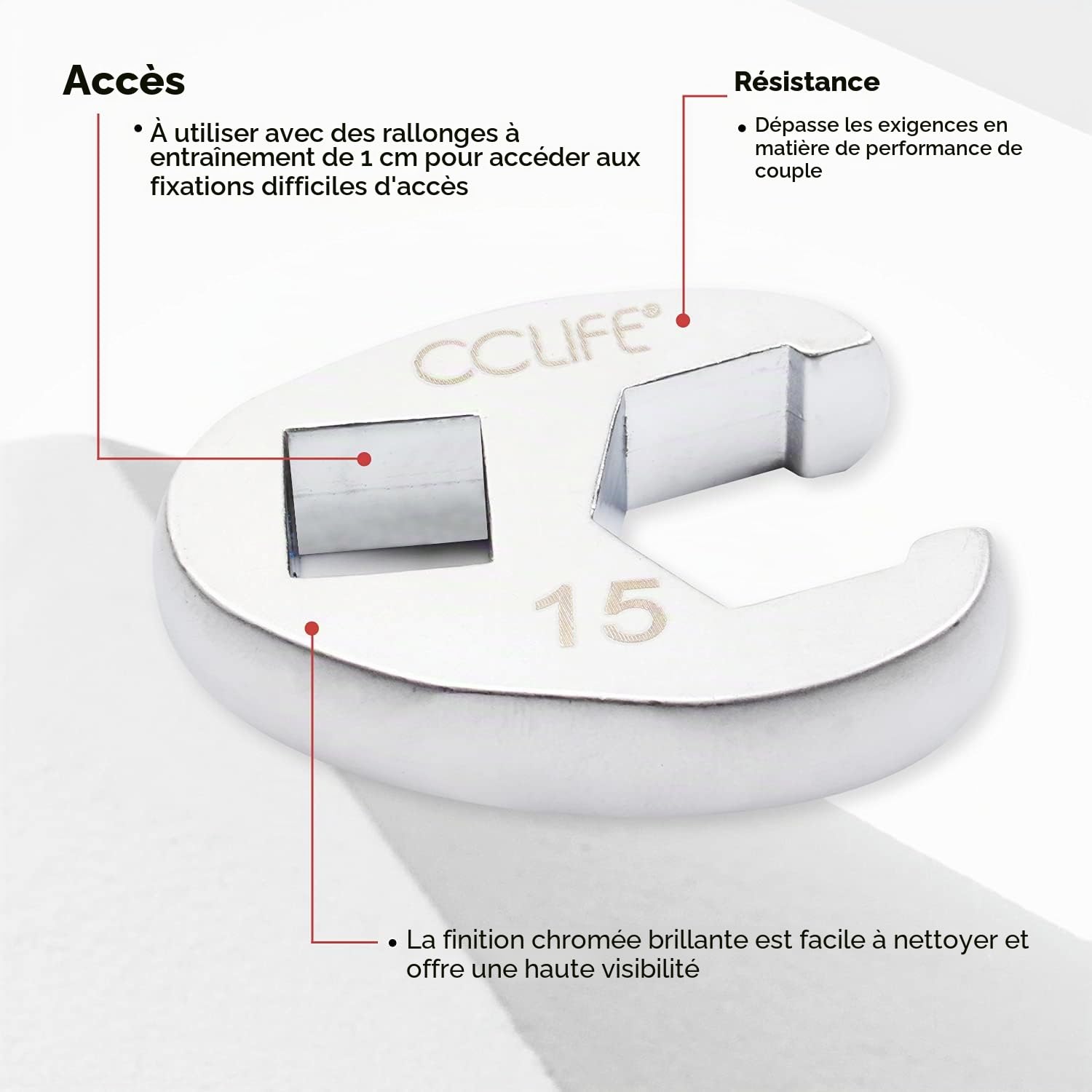 CCLIFE 10pcs Jeu de Clé à Tuyauter à Tête Pivotante 3/8' Clé à Fourche, Clé Polygonale Ouverte 6 Pans, Clé Crowfoot Taille de 10-22mm Matériau CR-V
