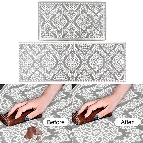 Kitchen Rug Set,Leevan Kitchen Floor Mats 2 Piece Pvc Leather Anti Fatigue Comfort Heavy Duty Standing Mat Waterproof Oil Proof Non-Skid Rubber Back Washable Doormat Bathroom Area Rug Carpet #TOP3