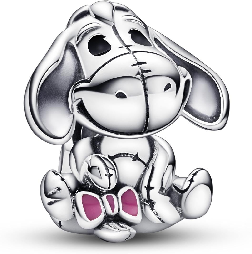Pandora Disney Eyore sterling silver charm with pink and black enamel
