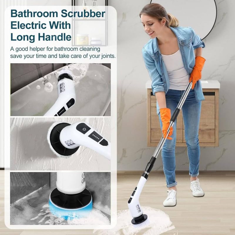 Image of 9 in 1 Cordless Electric Spin Mop, Automatic Floor Cleaning Supplies Machine -400RPM /Mins-9-Replaceable Brush Heads, (DSG-1649 (9-1 Spin Mop)*, Standard)