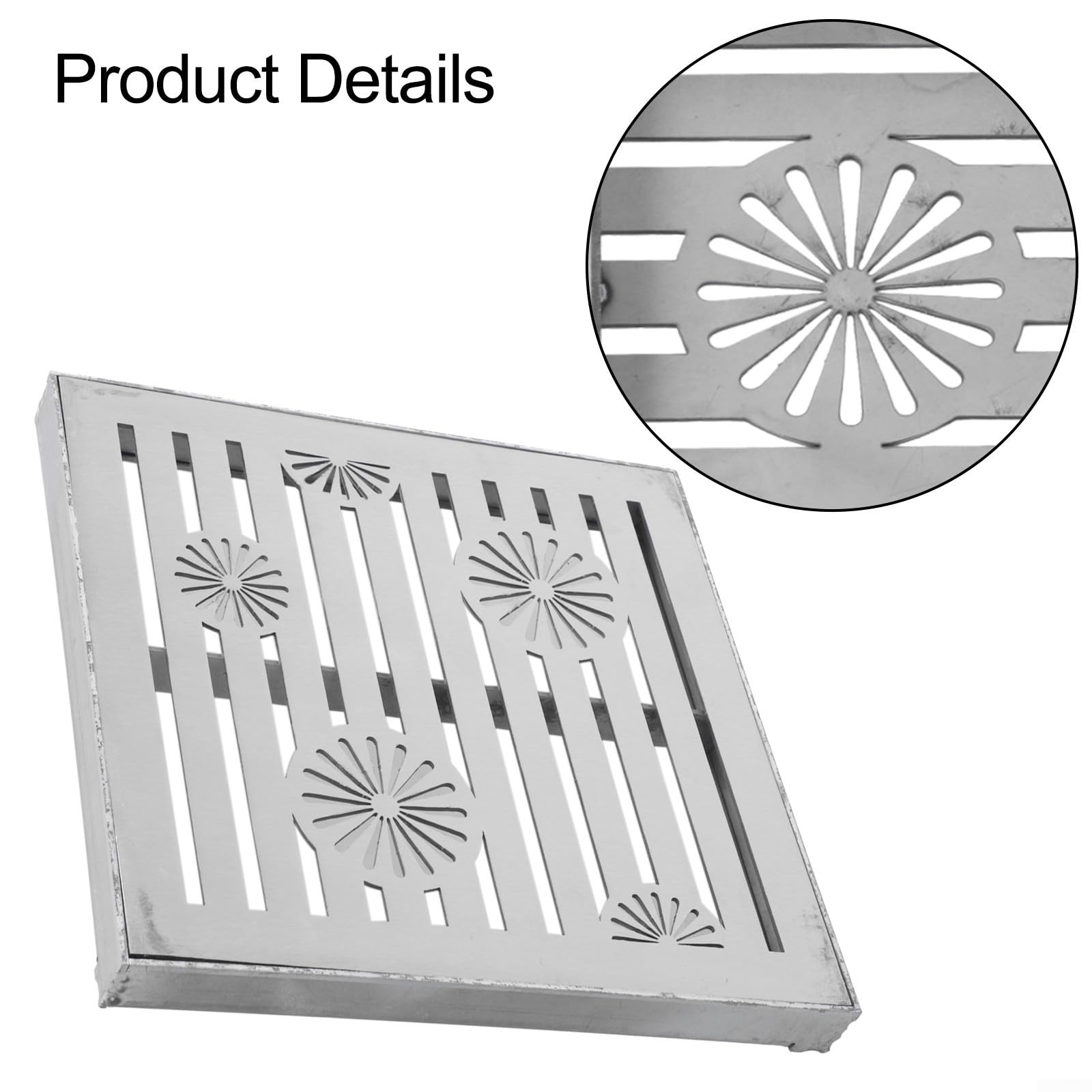 Eawfgtuw Grille de vidange en acier inoxydable pour extérieur, évacuation de l'eau de pluie, grille d'évacuation de jardin, évacuation de sol robuste pour allée, jardin, espace public (200 x 200 x 20