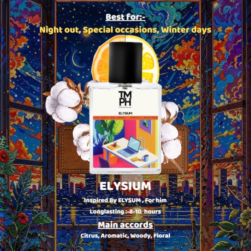 Image of TMPerfumehouse Elysium EDP for Men | Fresh, Aromatic & Long Lasting Perfume Spray | Aromatic, Citrus & Woody Fragrance | Luxury Gift for Him| TMPH | 50ml